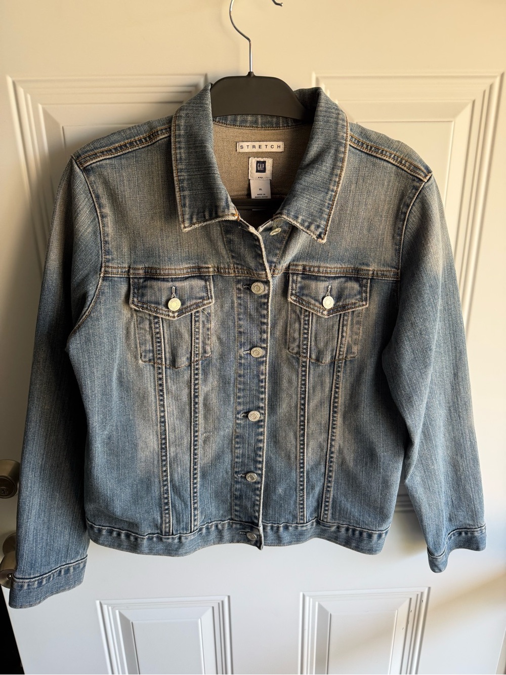 GAP Light Wash Blue Stretch Denim Jacket. Star Decals on the back.
